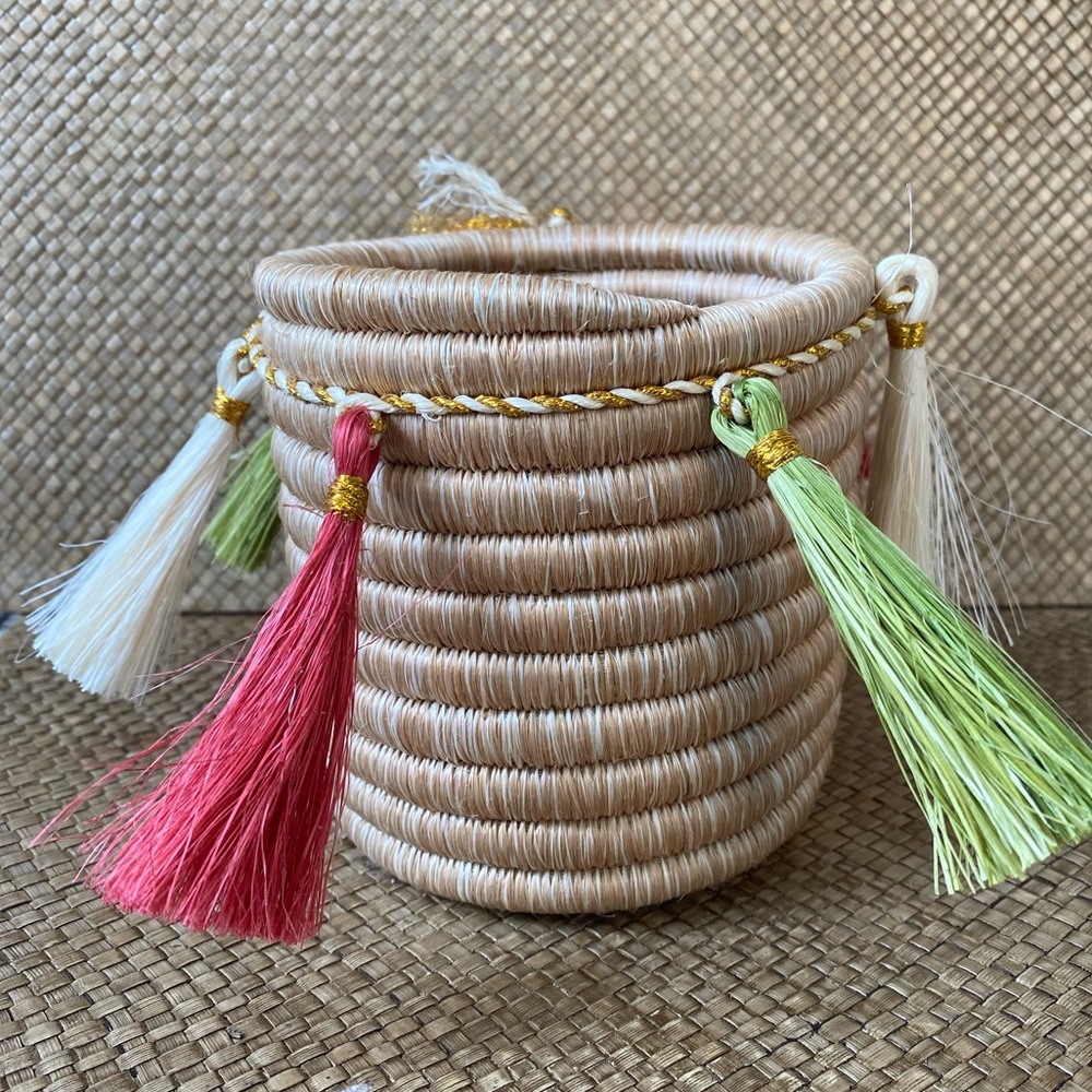 Azizi Life Basket with Tassel Strand Handwoven in Rwanda